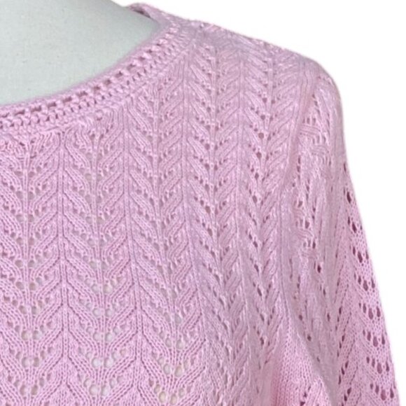 LL Bean Linen Blend Pointelle Knit Cardigan Pink Shell Buttons Cottagecore-M - Picture 5 of 11